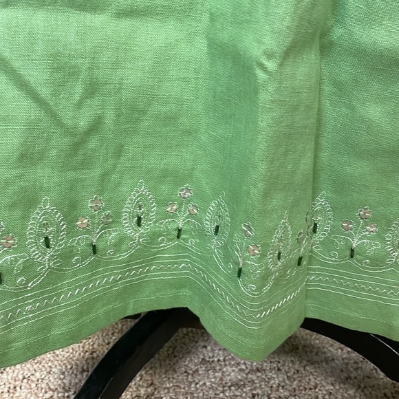 Lime green linen beaded and embroidered v-neck sleeveless maxi dress - Picture 7 of 7
